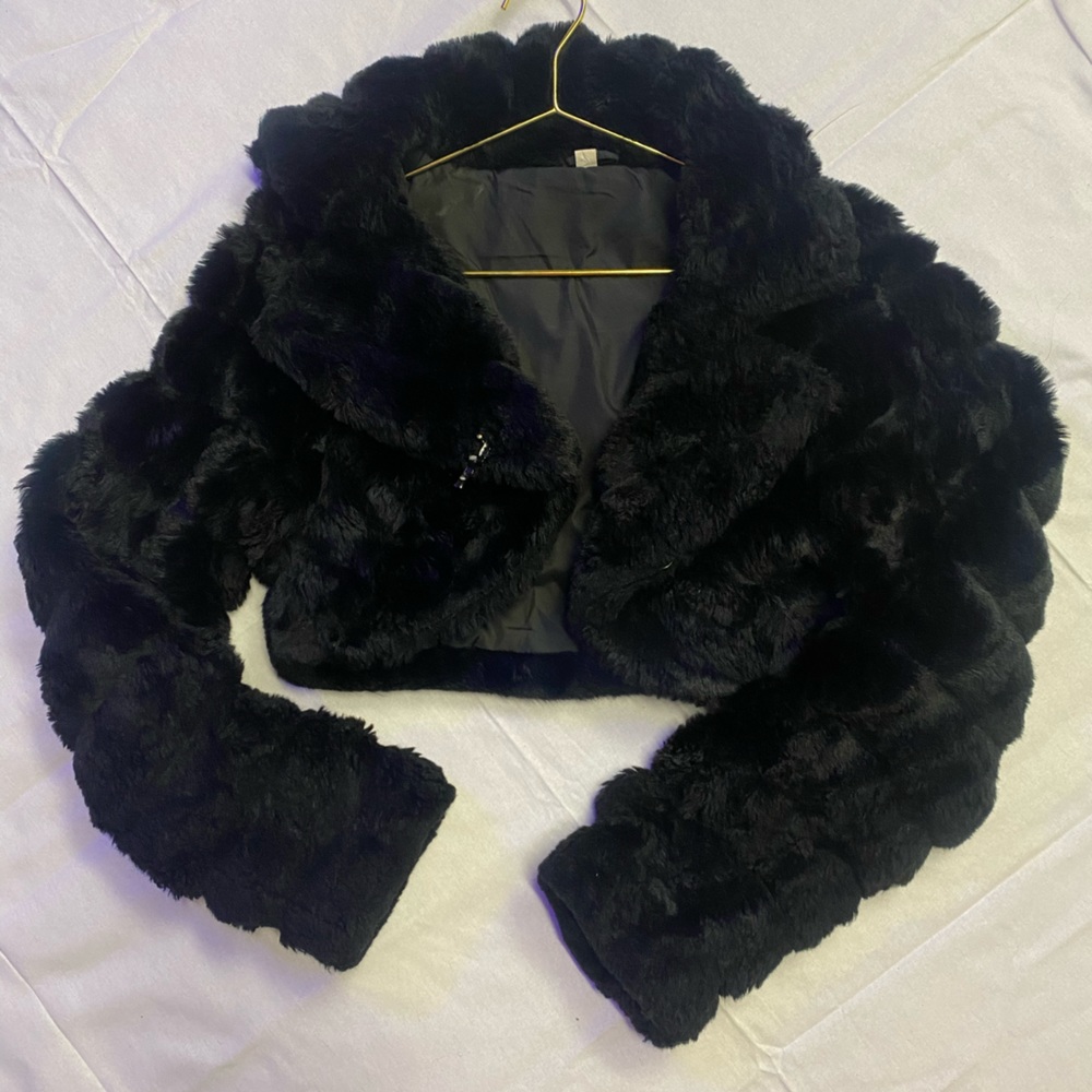 Black Faux Fur women’s short jacket, used once, like new condition